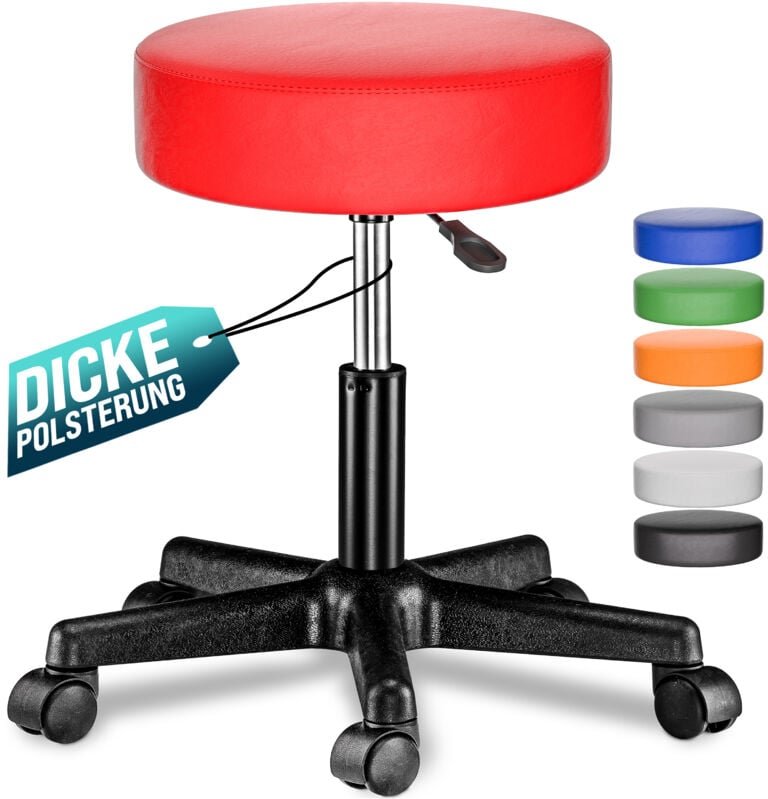 Rollhocker Höhenverstellbar 10cm Polsterung 46-60cm Sitzhöhe 360° drehbar Ø35cm rund Rollen Bürohocker Drehhocker Arbeit...