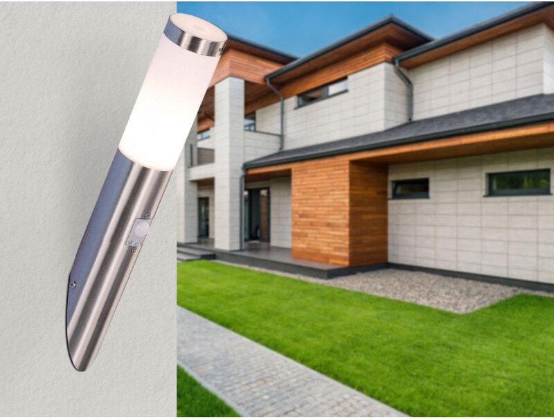 LED Außenwandleuchte aus Edelstahl in Silber mit Bewegungsmelder, Höhe 40cm