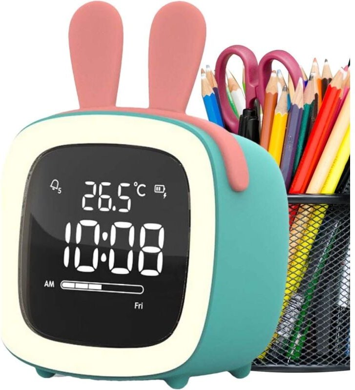 LED-Digitaluhr: Der niedliche, intelligente Wecker mit blauem Hirsch-Cartoon wurde speziell für Kinder und Schüler entwi...