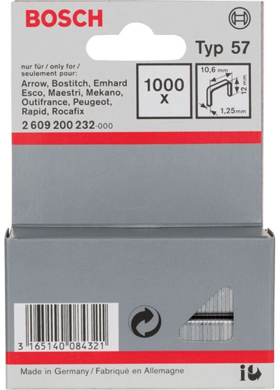 Flachdrahtklammer Typ 57, 10,6 x 1,25 x 12 mm -2609200232 - Bosch