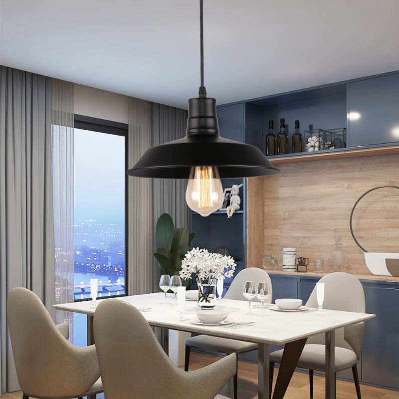 Pendelleuchte, Retro Hängelampe mit E27 Fassung, Industraille Stil Kronleuchter mit Ø26cm Eisen Lampenschirm für Esszimm...