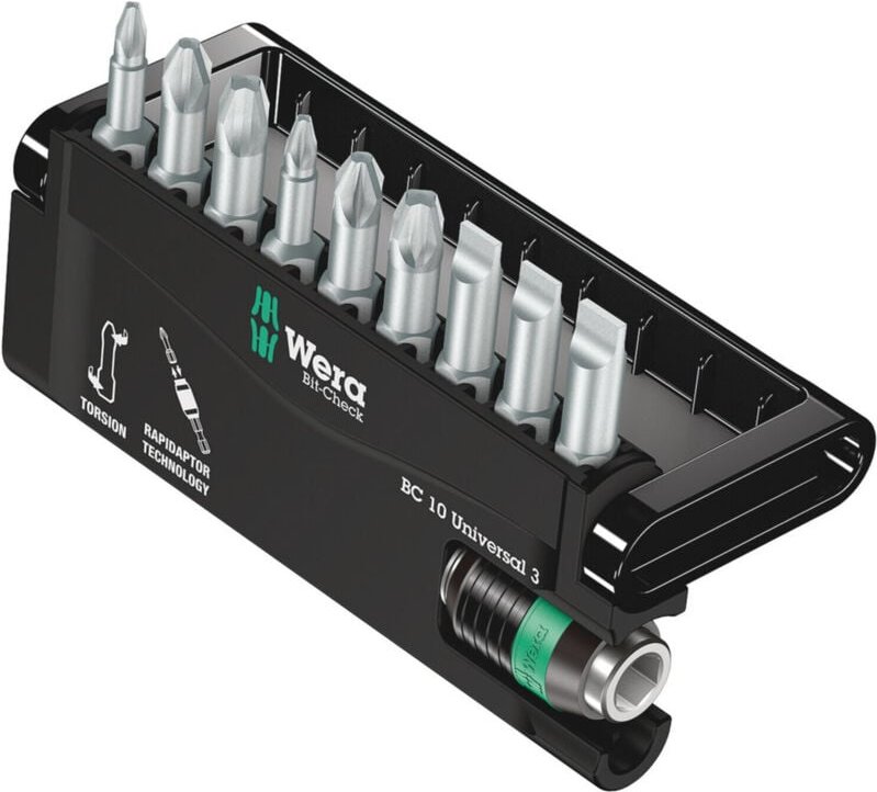 Wera 8600-9/TZ Bit-Check – Rapidaptor, 1 Universalhalter mit 9 Torsion-Bits