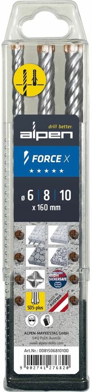 FP - alpen SDS-Plus Hammerbohrer Satz force x Box 3 tlg. ø 6 / 8 / 10 x 160 mm