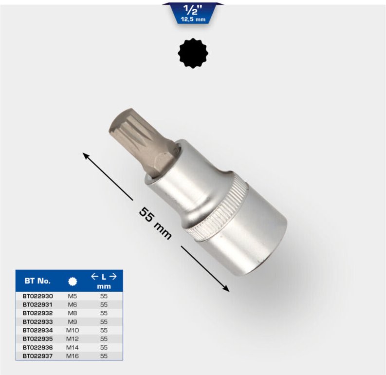 Brilliant Tools - 1/2' Vielzahn-Bit-Stecknuss, 55 mm lang, M10