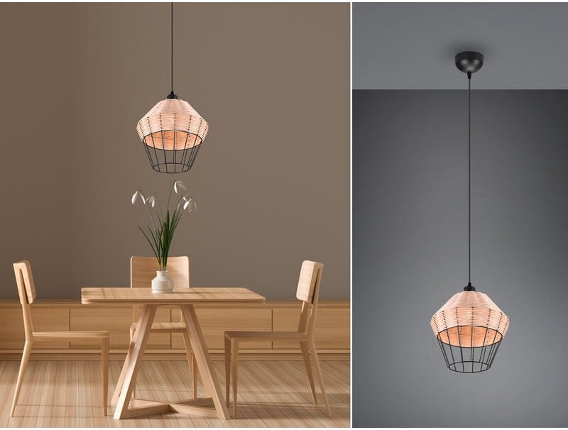 Reality Leuchten - Pendelleuchte borka mit Rattan Geflecht Natur und Gitter im Boho Stil, ø 30cm