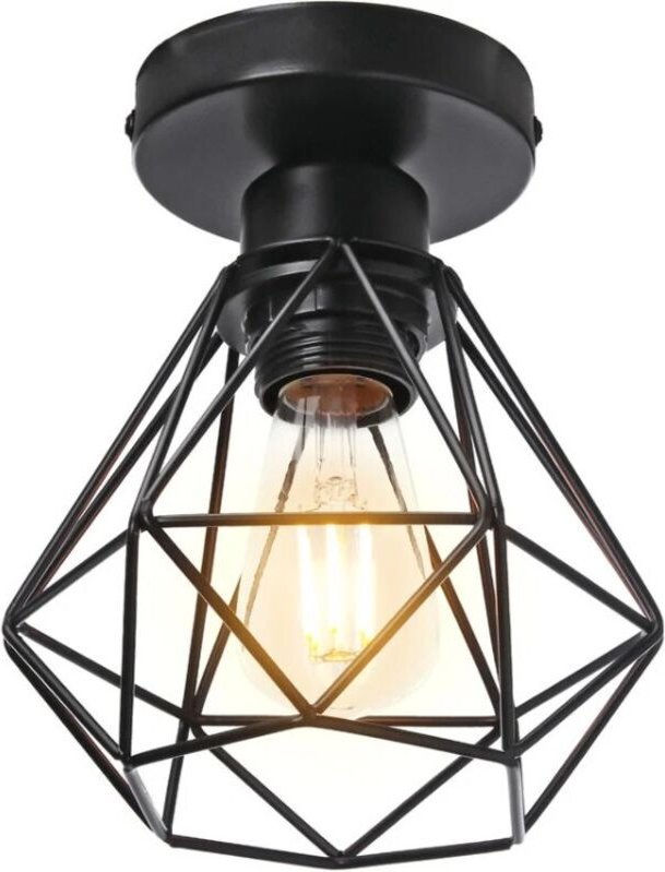 Industrielle Metall-Deckenleuchte, schwarze Pendelleuchte im Vintage-Stil, Retro-Diamantkäfigform für Wohnzimmer, Schlaf...