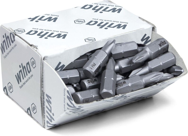 Thumbnail - Bit Set Standard 25 mm Phillips (PH1) 50-tlg. 1/4' C6,3 in Großpackung (08047) - Wiha