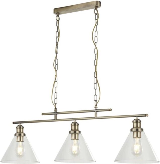 Pyramid - 3 Licht Anhänger Antik Messing, Glasschirm, E27 - Searchlight