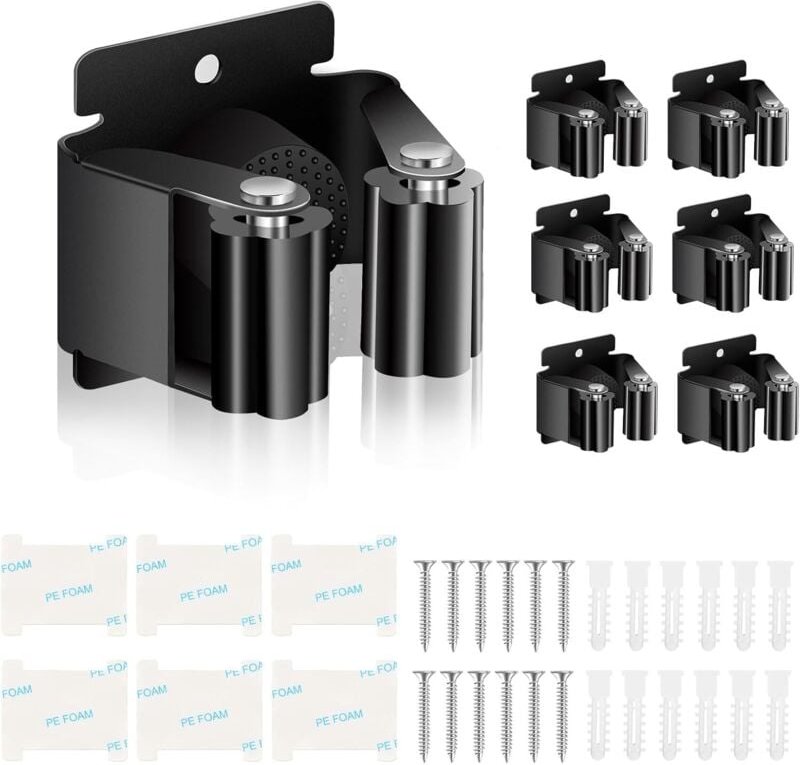 6-teiliger Besenhalter, Besenaufhänger zur Wandmontage, Mopphalter für Badezimmer, Küche, Garten, Garage, Büro - Lablanc