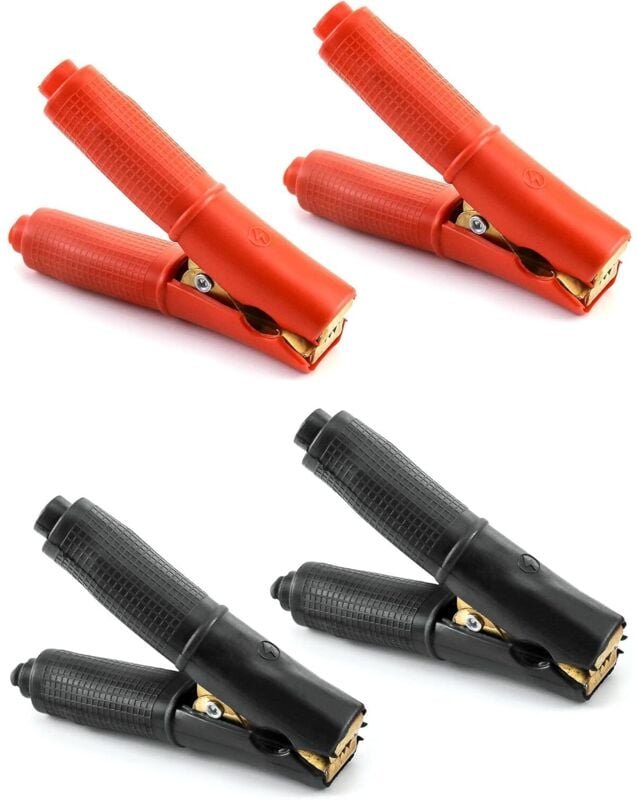 Linghhang - 100-A-Krokodilklemmen aus reinem Kupfer (2 Stück schwarz, 2 Stück rot), Starthilfeklemmen für Batterieladege...