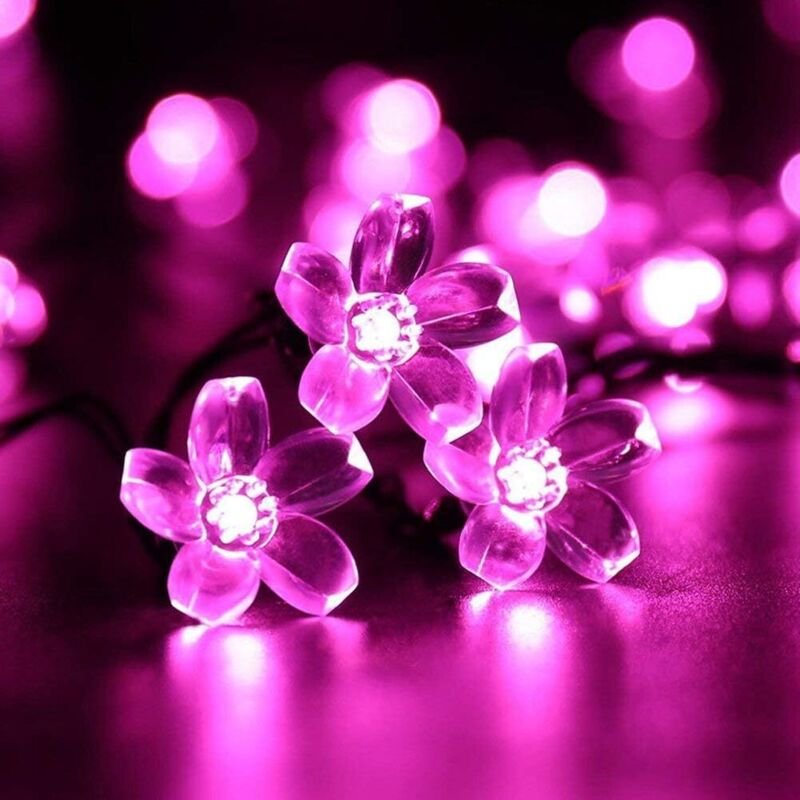 Solar-Blumen-Lichterkette, wasserdicht, 7 m, 50 LEDs, Pfirsich-Sakura-Blume, Solar-Lichterkette für Garten, Häuser, Hoch...