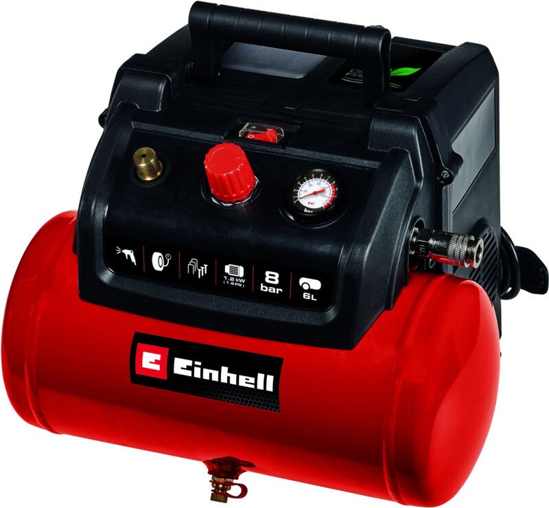 Thumbnail - Einhell - Kompressor tc-ac 190/6/8 (1,2 kW, max. 8 bar, 190 L/min Ansaugleistung, 6 Liter Tank, ölfreie Pumpe, Manometer...