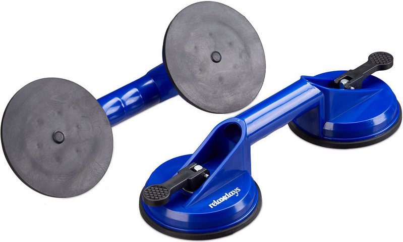 Thumbnail - Relaxdays - 2 Kopf Saugheber 2er Set, Transport von Scheiben, Fliesen & Platten, Glasheber 80 kg, Saughalter ø 12 cm, bl...