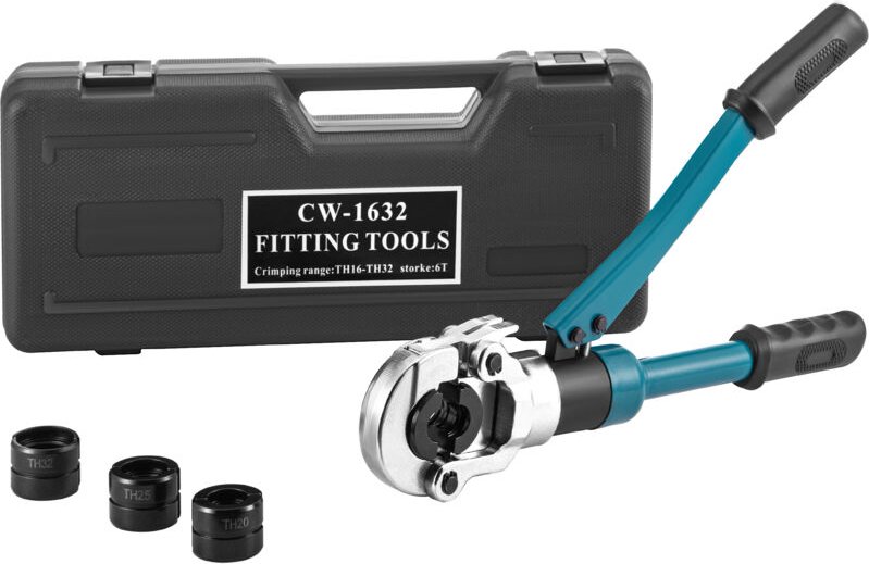 Presszange TH16, TH20, TH25, TH32 mm, Crimpzange Presszange 8 t Presskraft, Rohrpresszange mit um 360° Drehbarem Kopf, E...