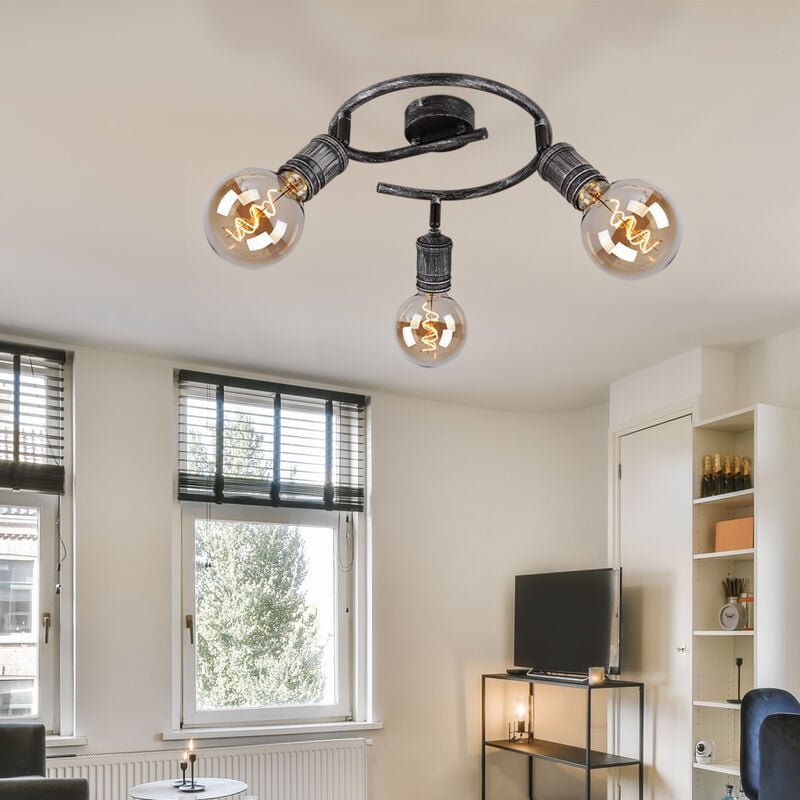 Deckenlampe antik nickel Wohnzimmerlampe Deckenleuchte 3 flammig Spotlampe verstellbar, Metall,, 3x E27, DxH 25x11 cm