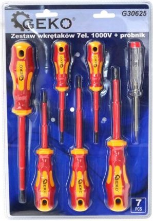 Satz isolierter Schraubendreher 1000V 7-teilig + Spannungsprüfer Messspitze GEKO