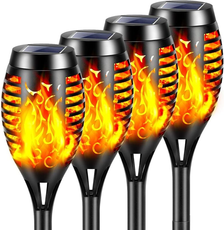 Solar-Flammenlichter für den Außenbereich, 4er-Pack 12 LED-Solarfackeln für den Garten, IP65 wasserdicht mit realistisch...