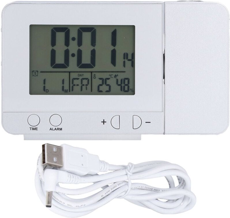 Eosnow - Projektionswecker mit Hintergrundbeleuchtung, LED-USB-Aufladung, multifunktionale Uhr mit Zeit- und Temperaturp...