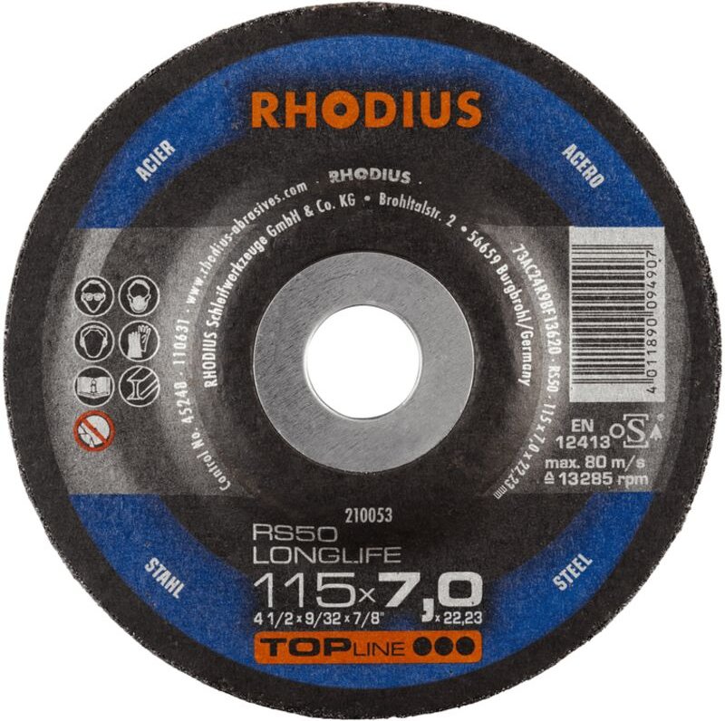 RHODIUS RS50 LONGLIFE, 25 Stück, 115 x 7,0 mm, Schruppscheibe