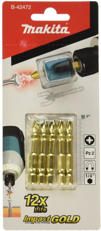 B-42472 - Blister of 5 bits PZ2 Impact Gold + Mag Boost - Makita