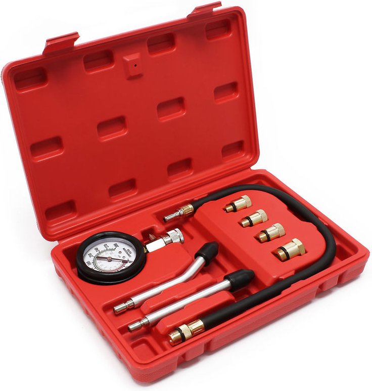 Wiltec - Kompressionsmessgerät 0-20 bar für pkw/ lkw Benzinmotoren Kompressionsprüfer 9-teiliges Set im Kunststoffkoffer...