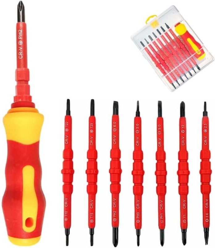 Dolaso - 7-in-1-Magnetschraubendreher-Set, isolierter Elektriker-Schraubendreher, austauschbarer Schraubendreher, Flach-...
