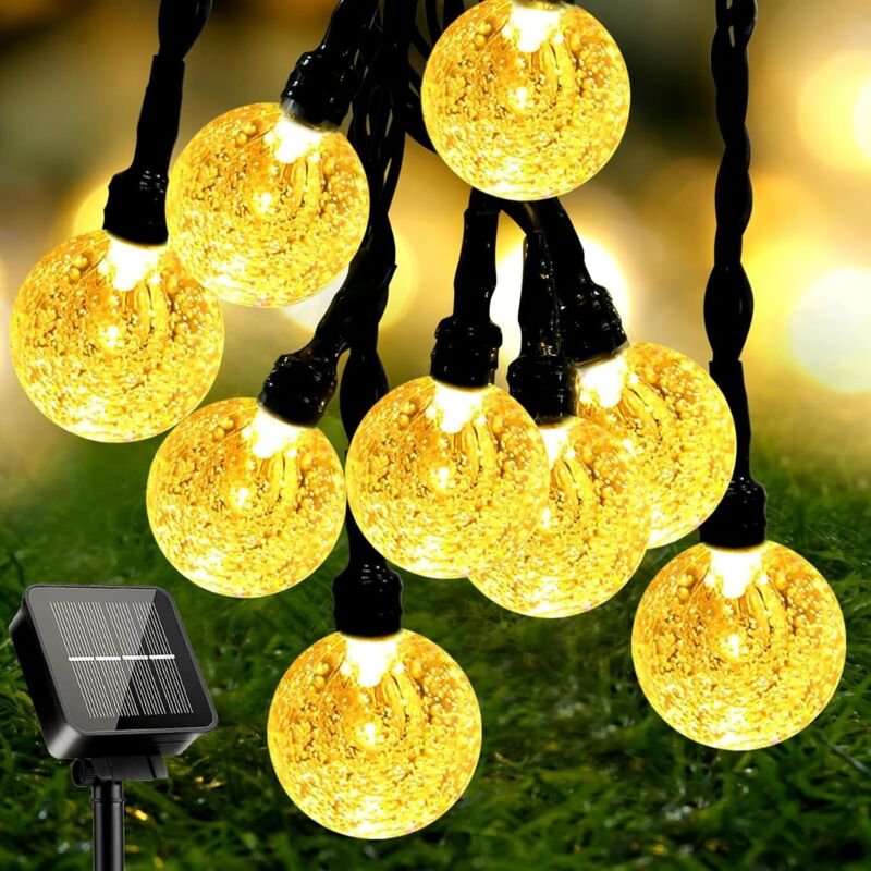 Solar-Lichterkette, 11 m, 60 LED-Kristall-Solar-Lichterkette für außen und innen, 8 Modi, IP65 wasserdicht, für Garten, ...