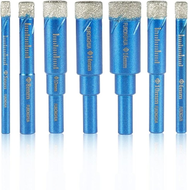 Trocken-Diamant-Lochsägenbohrer 5/6/8/10/12/14/16 mm, wachsgekühlt, für härtestes Glas, Porzellan, Fliesen, Keramik, Gra...