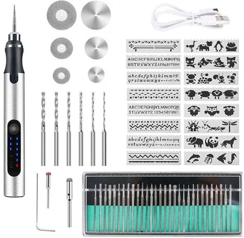 Vtizikl Akku-Gravierstift, USB-wiederaufladbares Gravierwerkzeug-Set, Mini-Gravierwerkzeug, tragbarer DIY-Rotationsgravi...