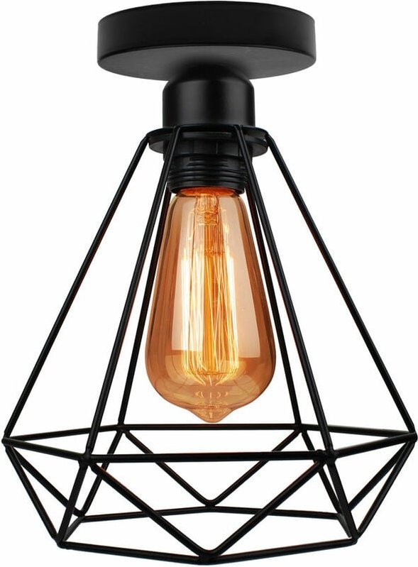 Axhup - Deckenleuchte Vintage, 1 Flammig Deckenlampe im Industri Stil, Art Diamant Lampe mit Käfig für Wohnzimmer Schlaf...