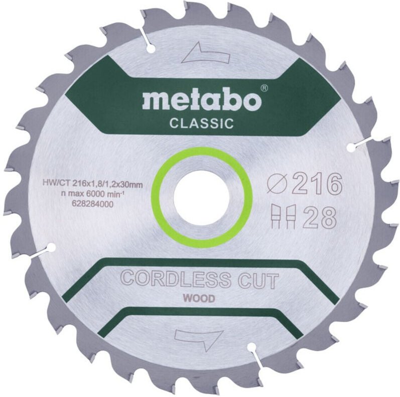 Metabo Kreissägeblatt Holz 216x30 mm 28 WZ 5° speziell Akku Kapp- Gehrungssägen