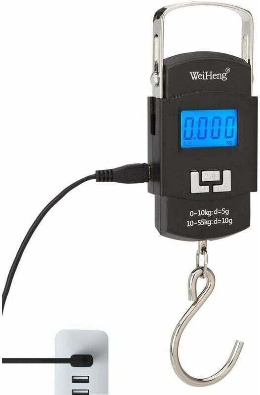 Elektronische Reisegepäckwaage, 55 kg, tragbare, wiederaufladbare elektronische Waage, LCD-Gepäckwaage mit ausziehbarem ...