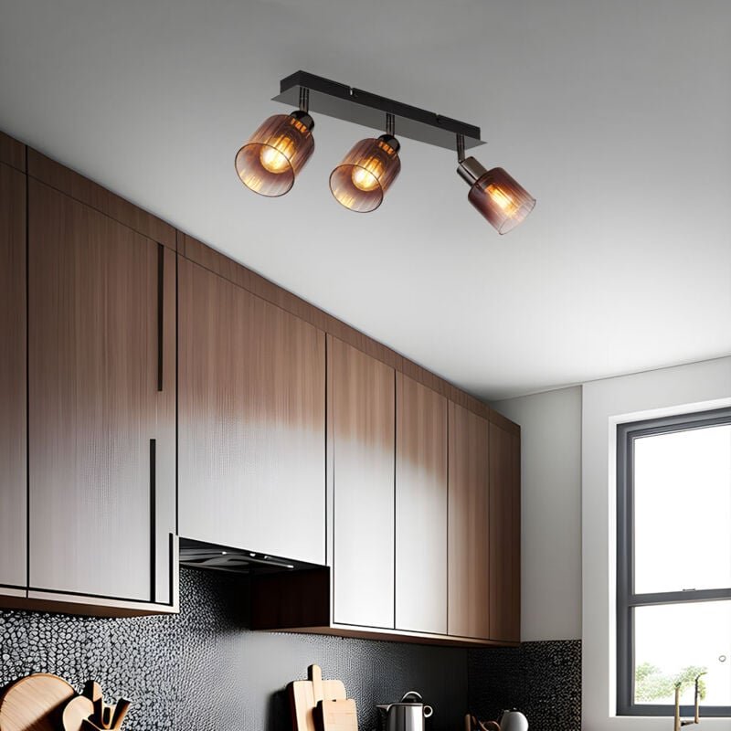 Deckenleuchte Deckenlampe Wohnzimmerlampe Kupferfarbe Schwarz Spots 3-Flammig