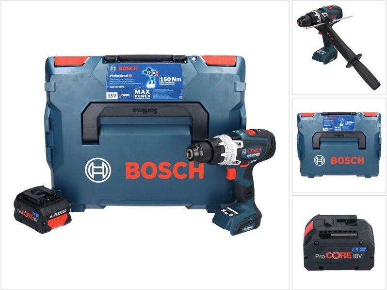 Bosch gsb 18V-150 c Professional Akku Schlagbohrschrauber 18 v 150 Nm Biturbo Brushless + 1x ProCORE Akku 8,0 Ah + L-Box...