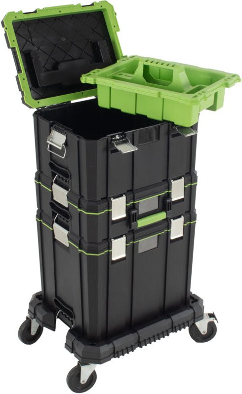 Profi Stapelboxen 3 Boxen mit Tragegriffen Rollbrett mobile Boxen