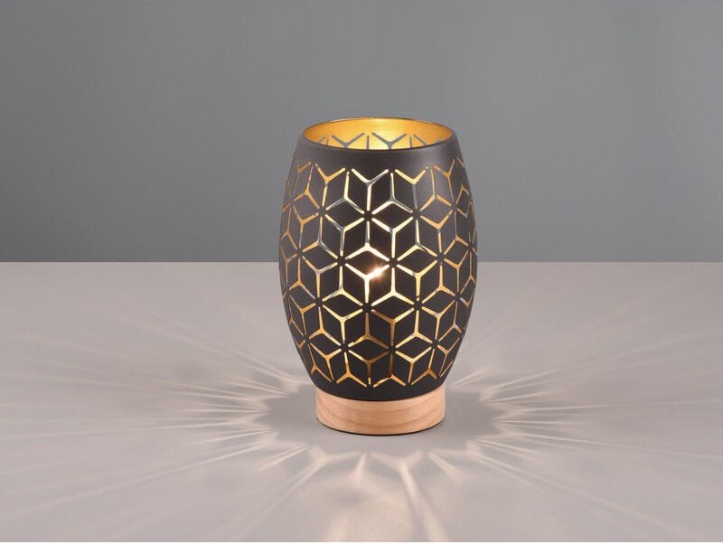 Reality Leuchten - Kleine Tischleuchte bidar in Schwarz/Gold mit ausgefallenem Stanzmuster, h: 21cm
