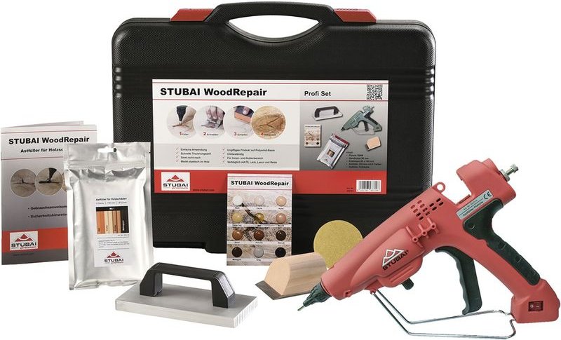 WoodRepair Profi Set Holzreparatur für Astlöcher mit Klebepistole 300W - Stubai