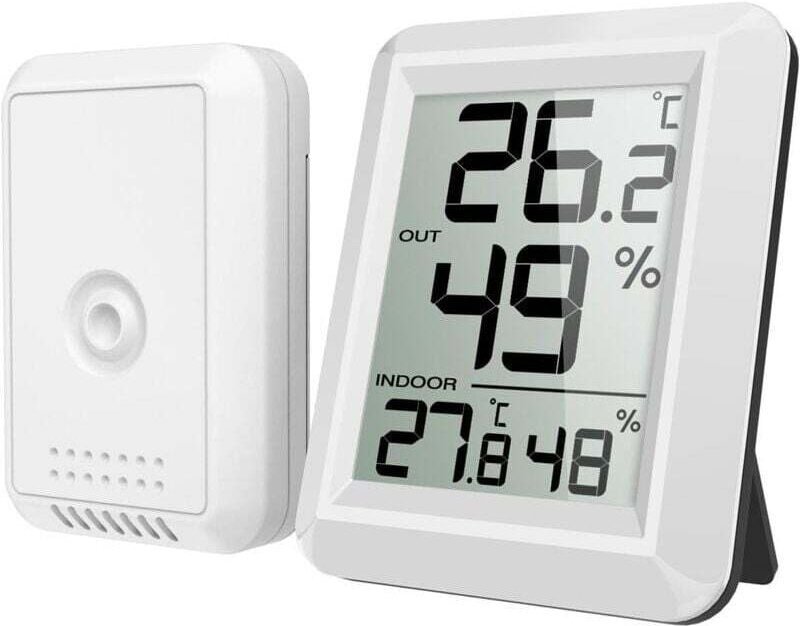 KZQ - Innen-/Außenthermometer, kabelloses Außensensor-Thermometer, digitales Hygrometer-Thermometer mit großem LCD-Displ...