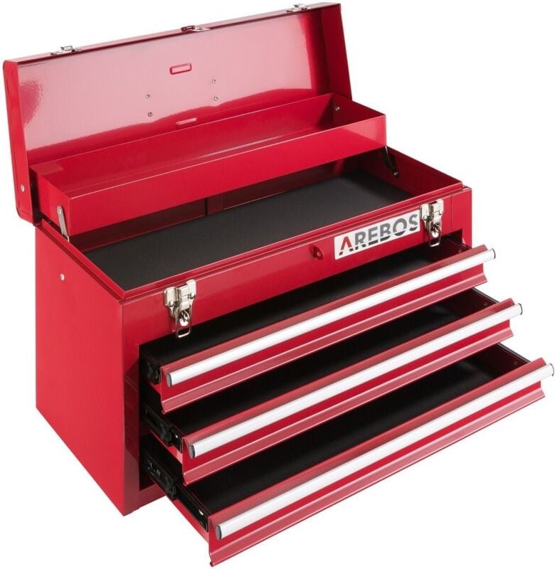 Werkzeugkoffer 3 Schubfächer Werkzeugkasten Werkzeugbox Werkzeugkiste Rot - Arebos