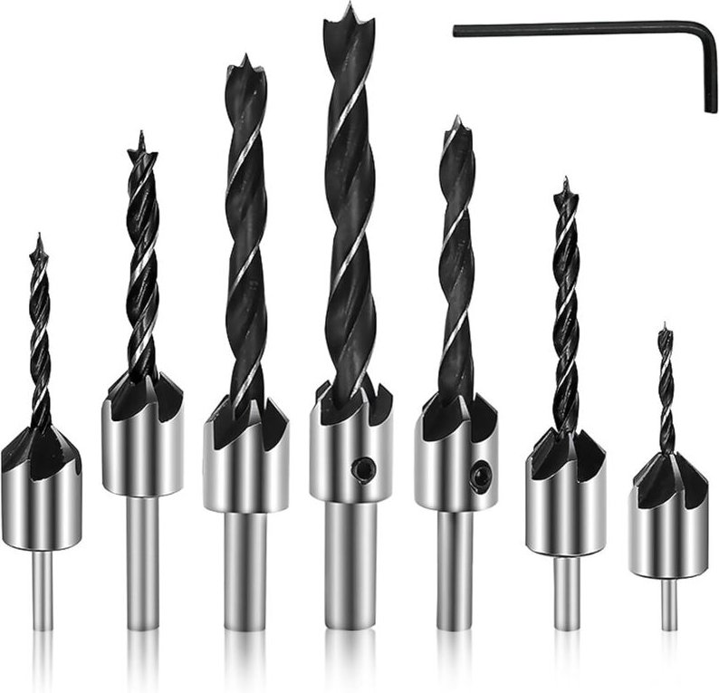 7 Pièces Jeu de Forets à Chanfreiner,Set de Forets à Chanfreiner, Forets à Fraiser,3 4 5 6 7 8 10 mm,avec tige hexagonal...