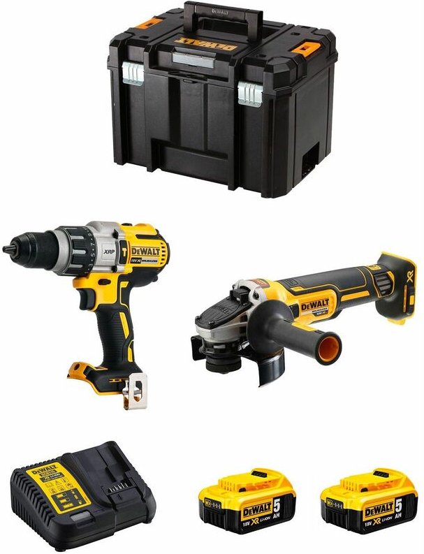 Dewalt - Kit DWK221 (DCD996 + DCG405 + 2 x 5,0 Ah + DCB115 + tstak vi)