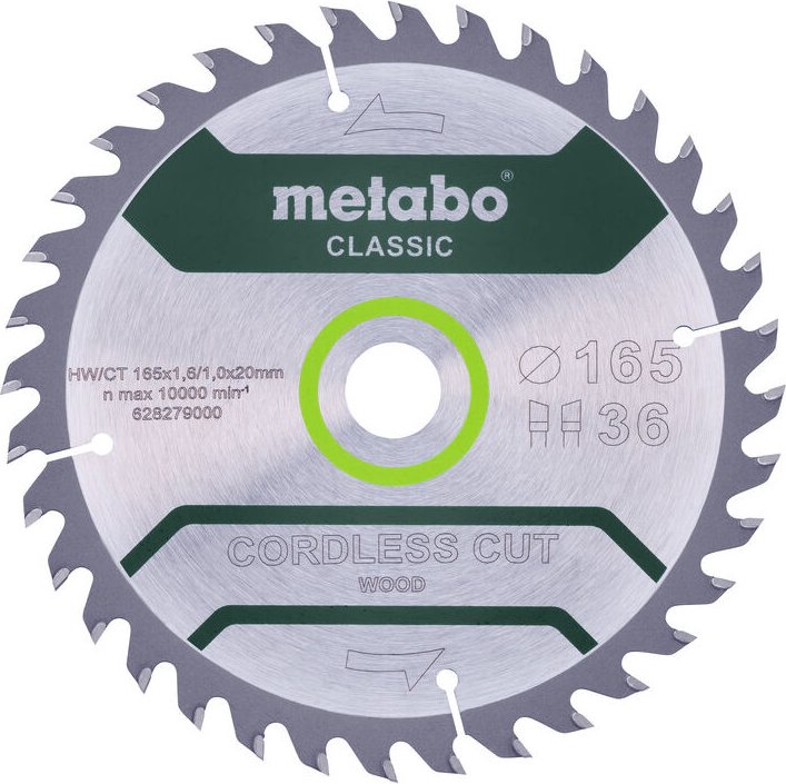 Sägeblatt cordless cut wood - classic, 165x1,6/1,0x20 Z36 wz 15° (628279000) - Metabo