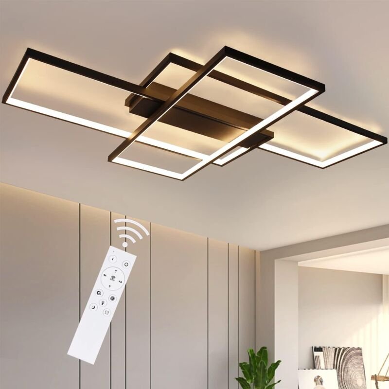 GBLY LED Deckenlampe Wohnzimmer Deckenleuchte - 100cm Dimmbar Wohnzimmerlampe Modern Schwarz Schlafzimmerlampe 88W Geome...