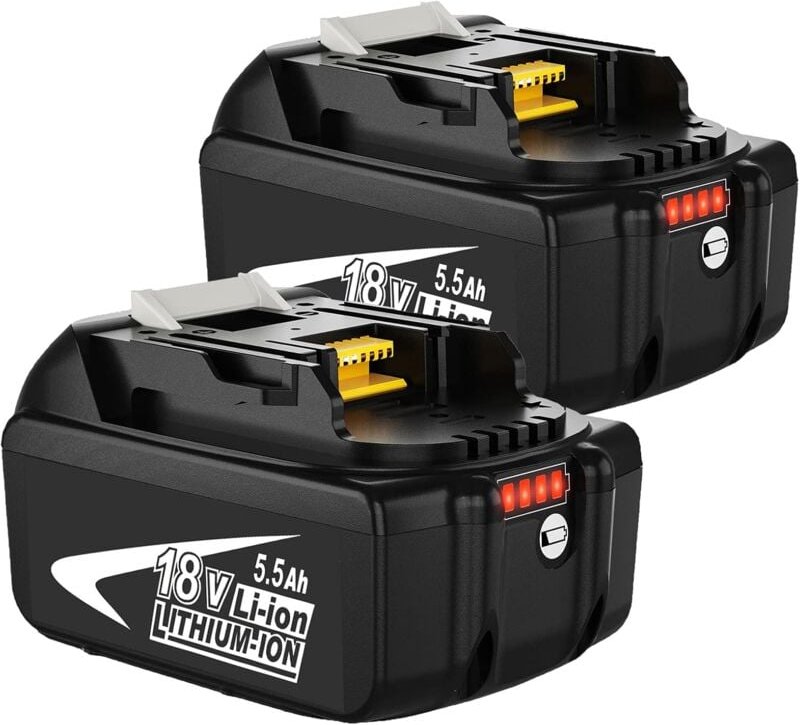 Teetok - Batterien, 2X Kompatibel mit Makita-Akku 18V Akku 5,5Ah BL1830 BL1850 BL1860 für lxt Akku-Werkzeuge mit led