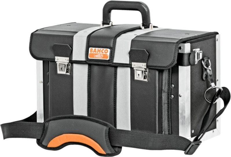 Lederwerkzeugkoffer, vornöffnend, schwarz/orange, 440 mm x 210 mm x 260 mm - Bahco