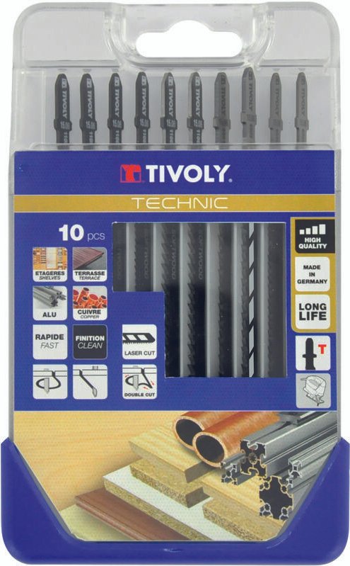 Thumbnail - Box mit 10 Stichsägeblättern für Holz, Melamin und Nichteisenmetalle – Anhang t - Tivoly