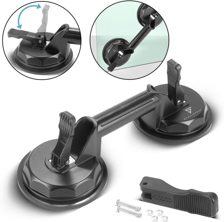 STAHLWERK Doppel-Saugheber mit 135 kg Tragkraft und 2 x 12,5 cm 5“ Durchmesser