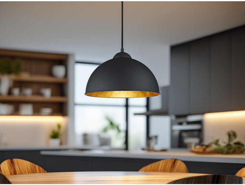 Pendelleuchte JIMMY mit Metall Lampenschirm Schwarz & Gold, Ø 31cm