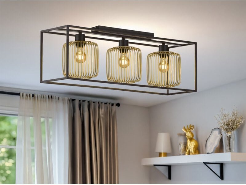 Fischer&honsel - Deckenleuchte 3-flammig mit Lamellen Lampenschirmen Gold, Breite 83cm