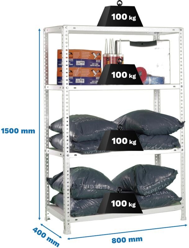 Simonrack Metallregal Weiß 4 Ablagen 1500 mm